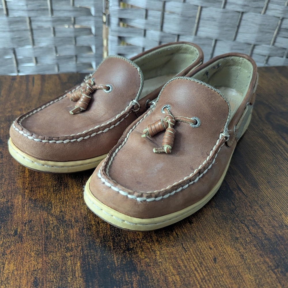 Sperry Top-Sider Boat Shoes Brown Leather Mesh Loafers 7.5M Preppy Classic